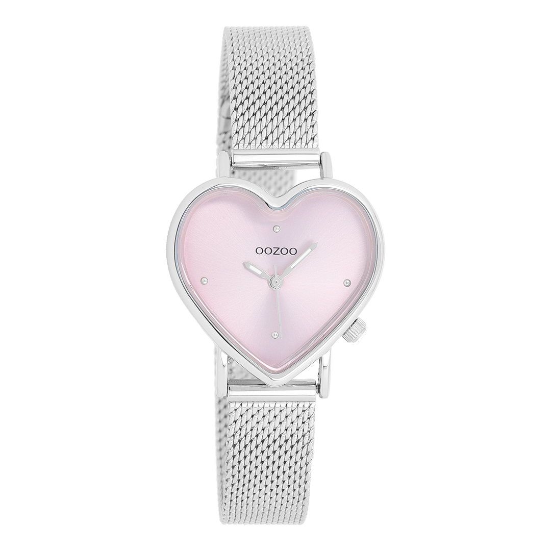 Silver coloured OOZOO watch with metal mesh bracelet - C11414