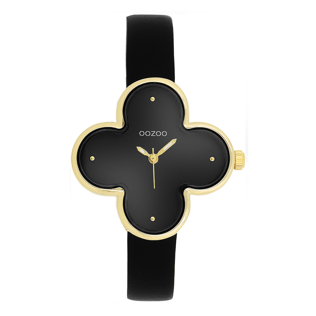 Gold coloured OOZOO watch with black leather strap - C11524