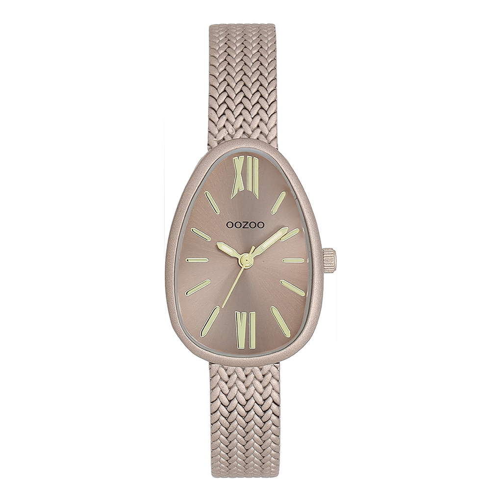 Taupe OOZOO watch with metal v-mesh bracelet - C11644