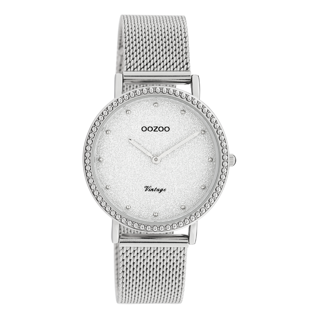 Silver coloured OOZOO watch with metal mesh bracelet - C20051