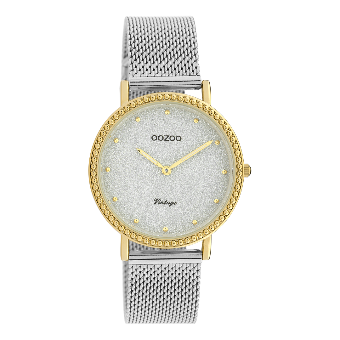 Gold coloured OOZOO watch with silver coloured metal mesh bracelet - C20053