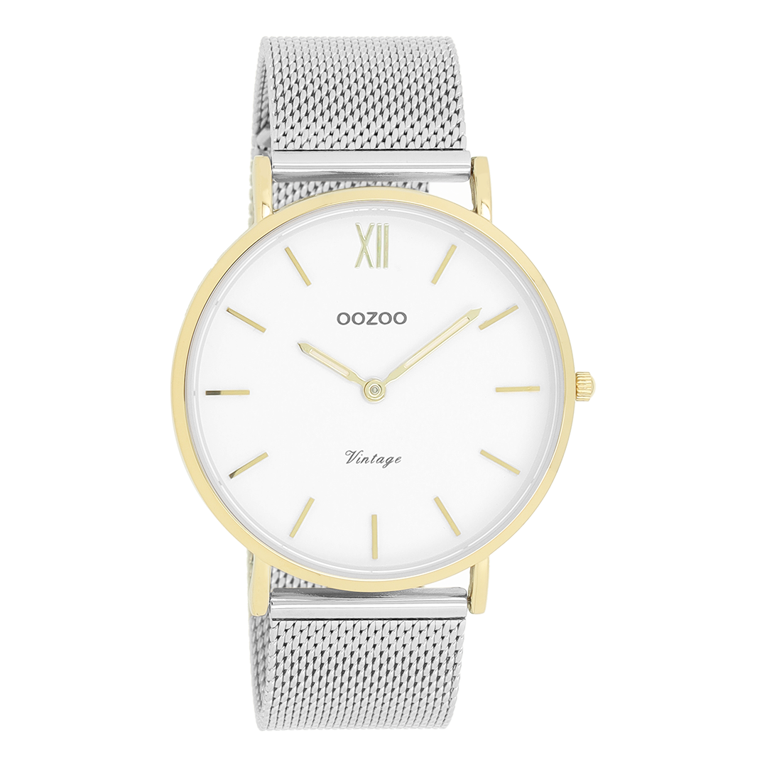 Gold coloured OOZOO watch with silver coloured metal mesh bracelet - C20116