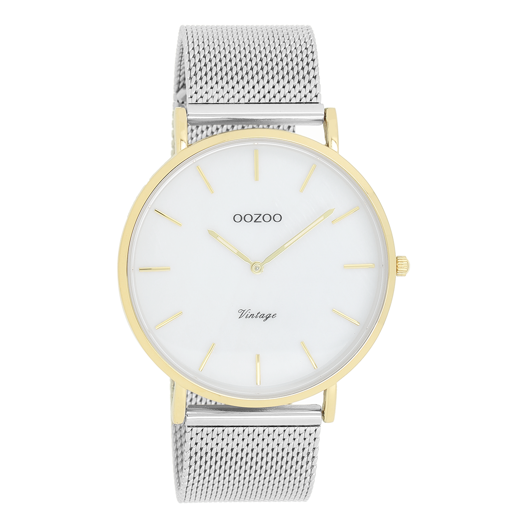 Gold coloured OOZOO watch with silver coloured metal mesh bracelet - C20119