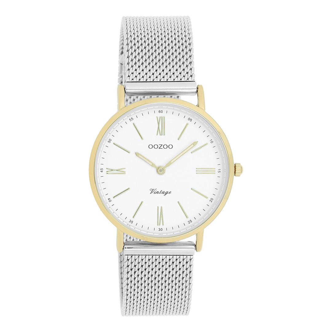 Gold coloured OOZOO watch with silver coloured metal mesh bracelet - C20123