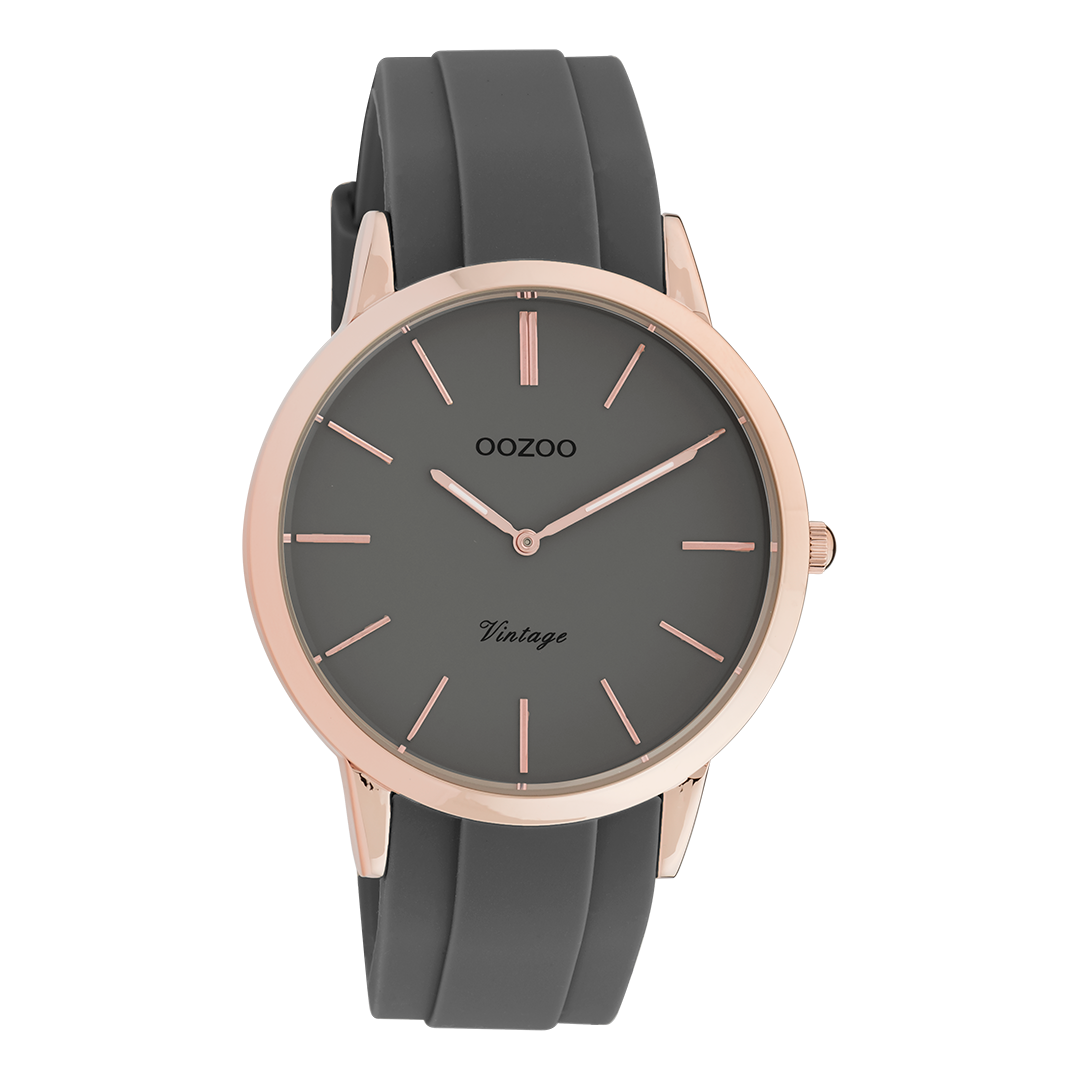 Rose gold coloured OOZOO watch with dark grey rubber strap - C20172