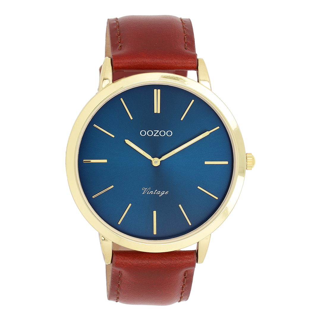 OOZOO Montre en couleur or avec bracelet en cuir en marron - C20388