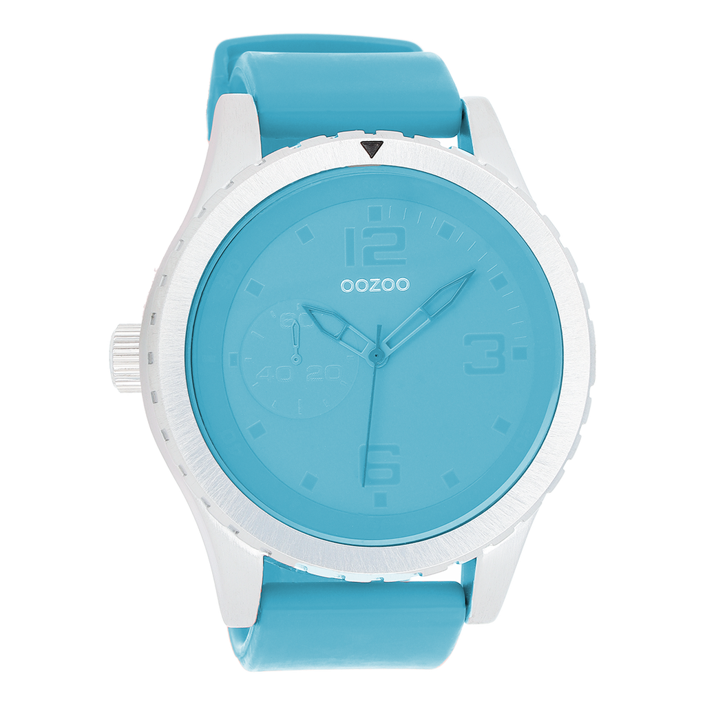 Silver coloured OOZOO watch with blue rubber strap - C3671