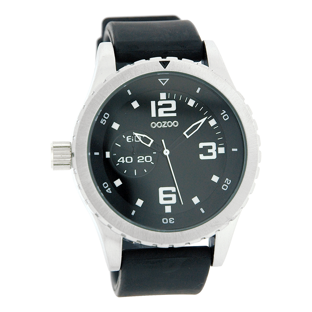 Silver coloured OOZOO watch with black rubber strap - C3679