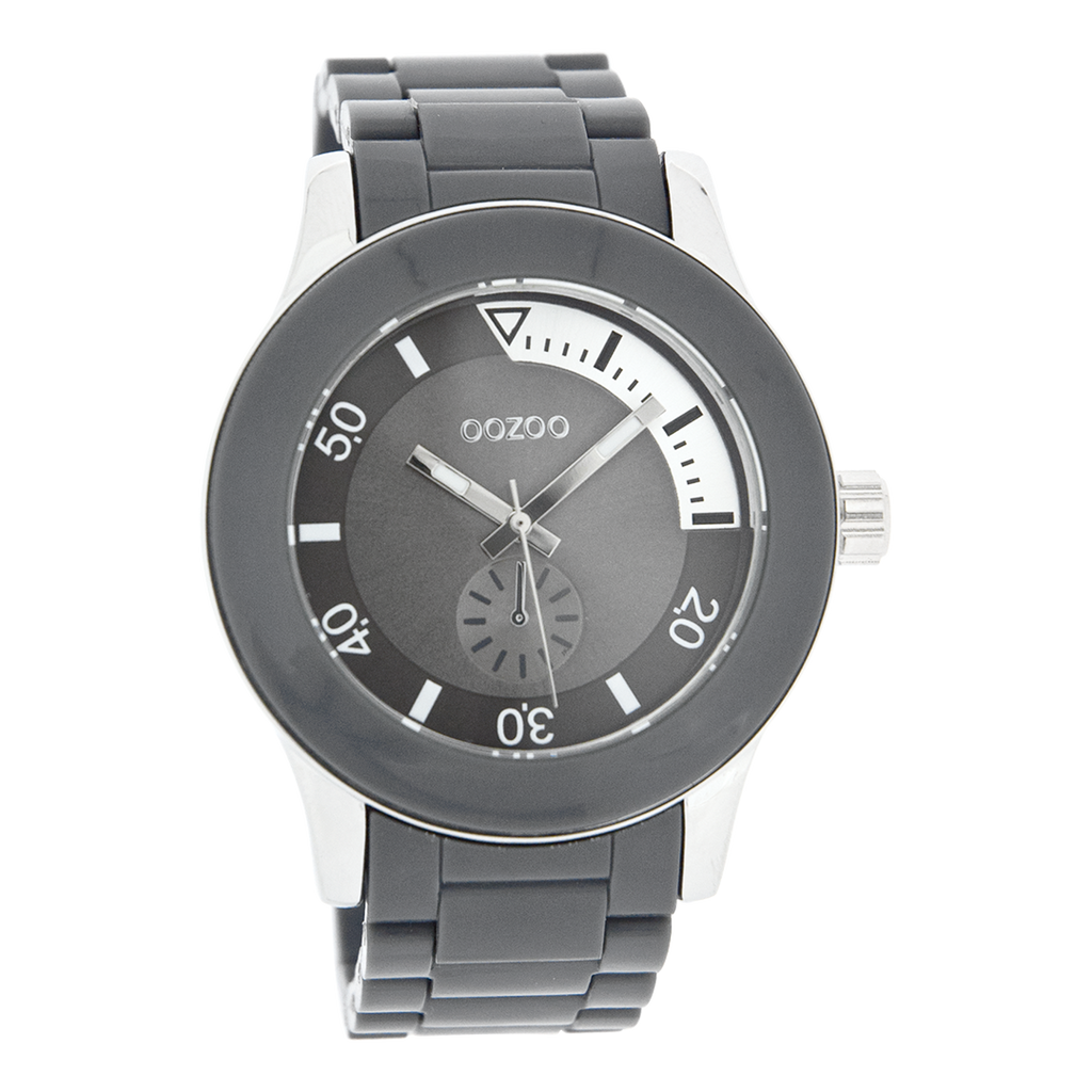 Silver coloured OOZOO watch with dark grey plastic watch strap - C4257
