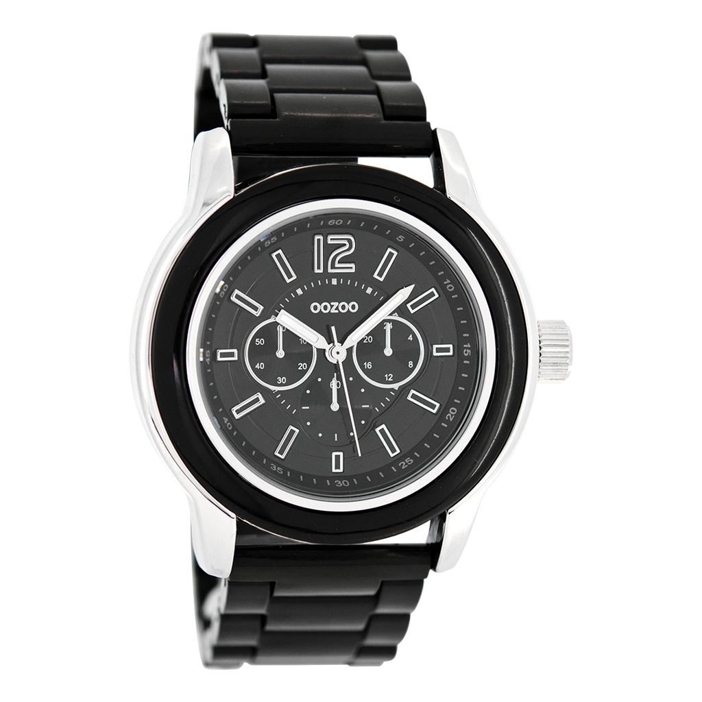 Silver coloured OOZOO watch with black plastic watch strap - C4944