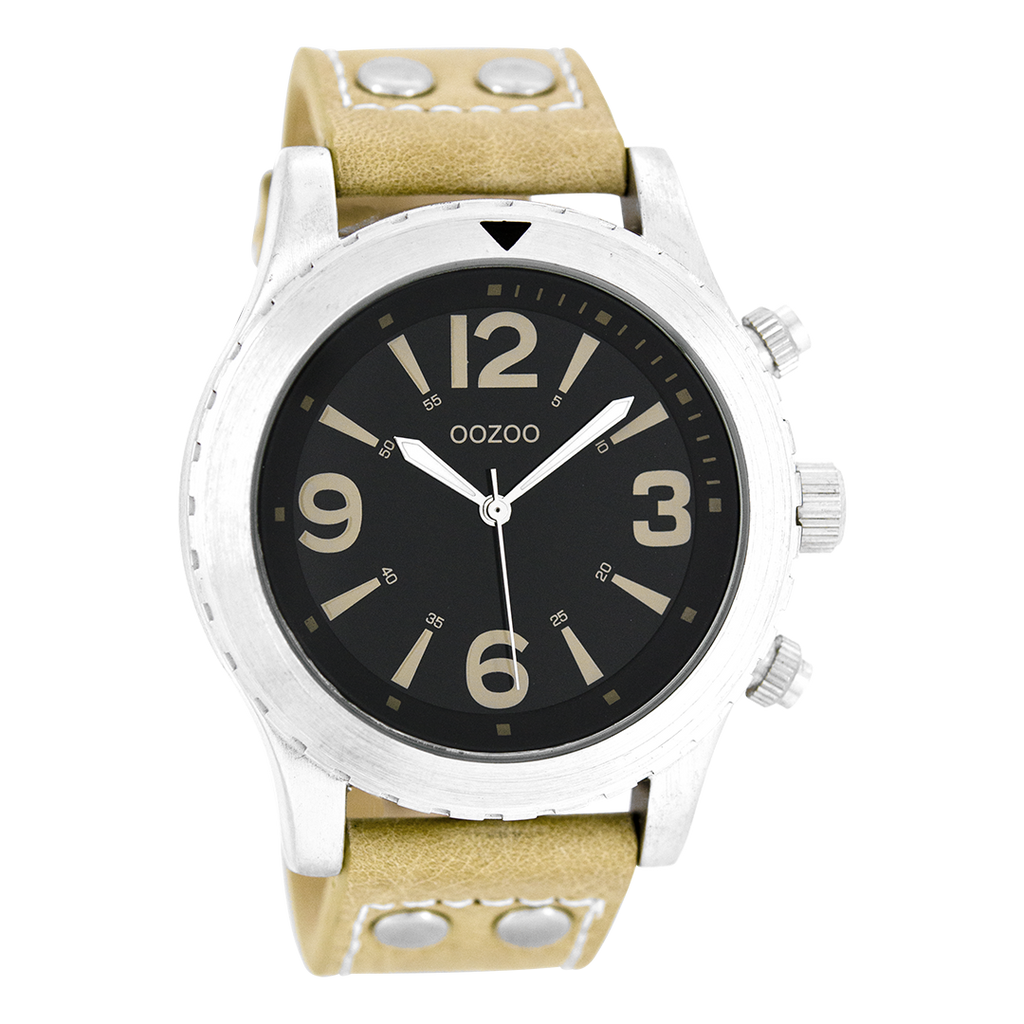 Silver coloured OOZOO watch with sand leather strap - C6112