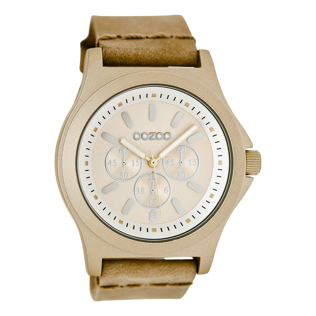 Gold coloured OOZOO watch with sand leather strap - C6510