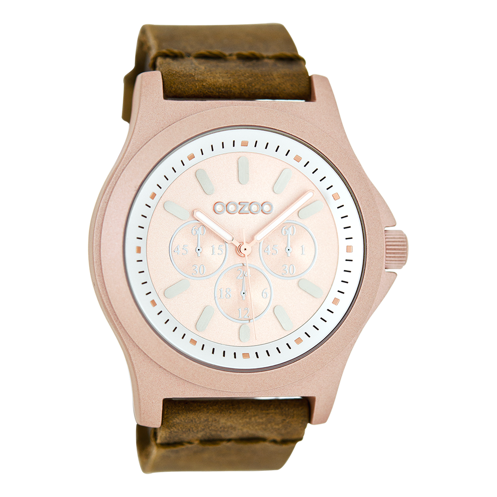 Rose gold coloured OOZOO watch with brown leather strap - C6512