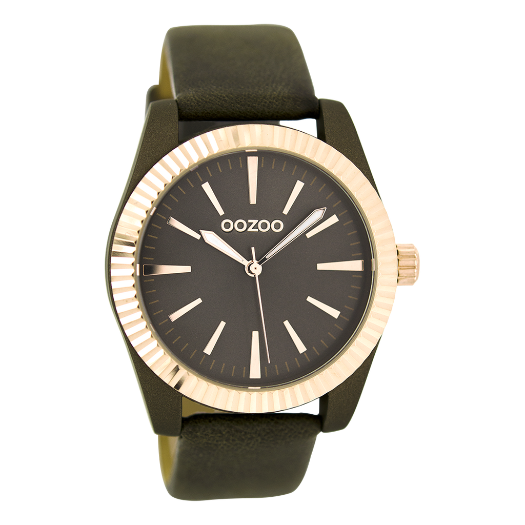 Rose gold coloured OOZOO watch with dark brown leather strap - C6518