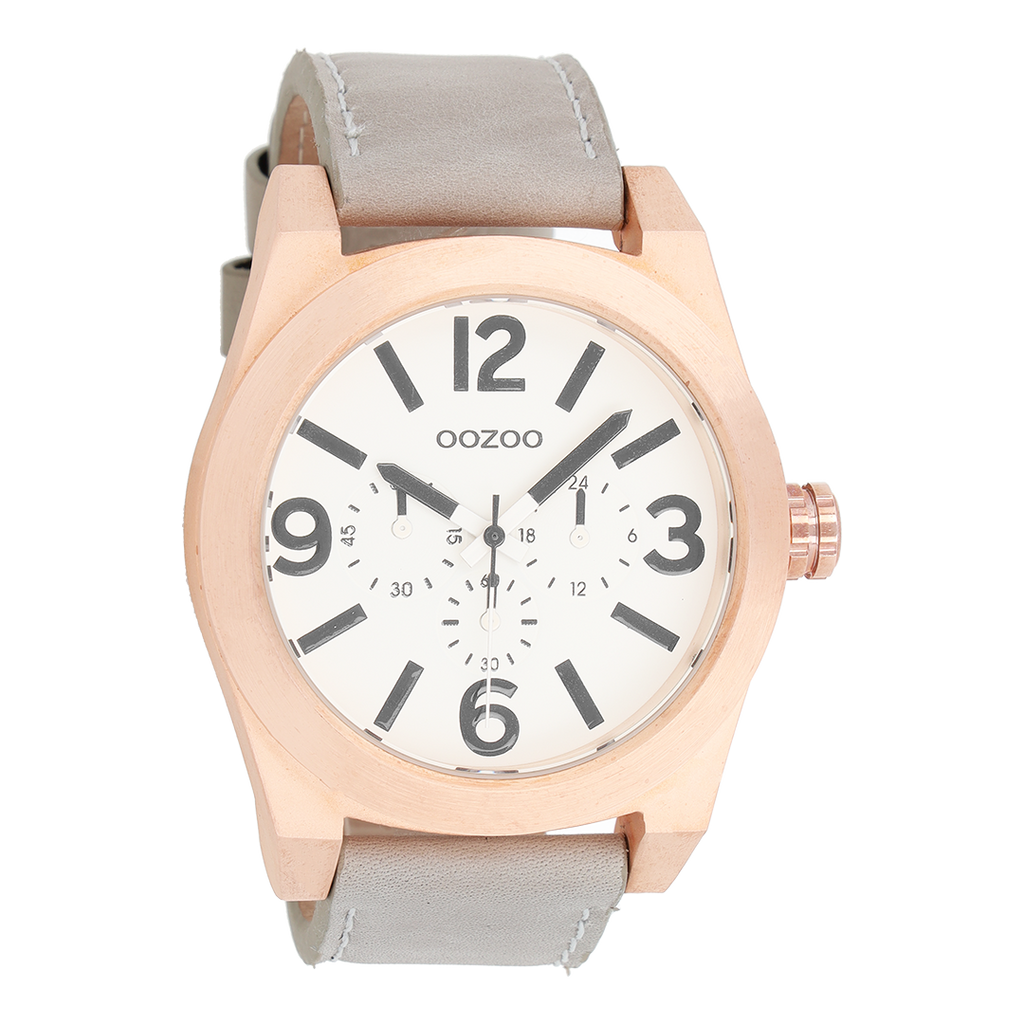 Rose gold coloured OOZOO watch with sand leather strap - C6732