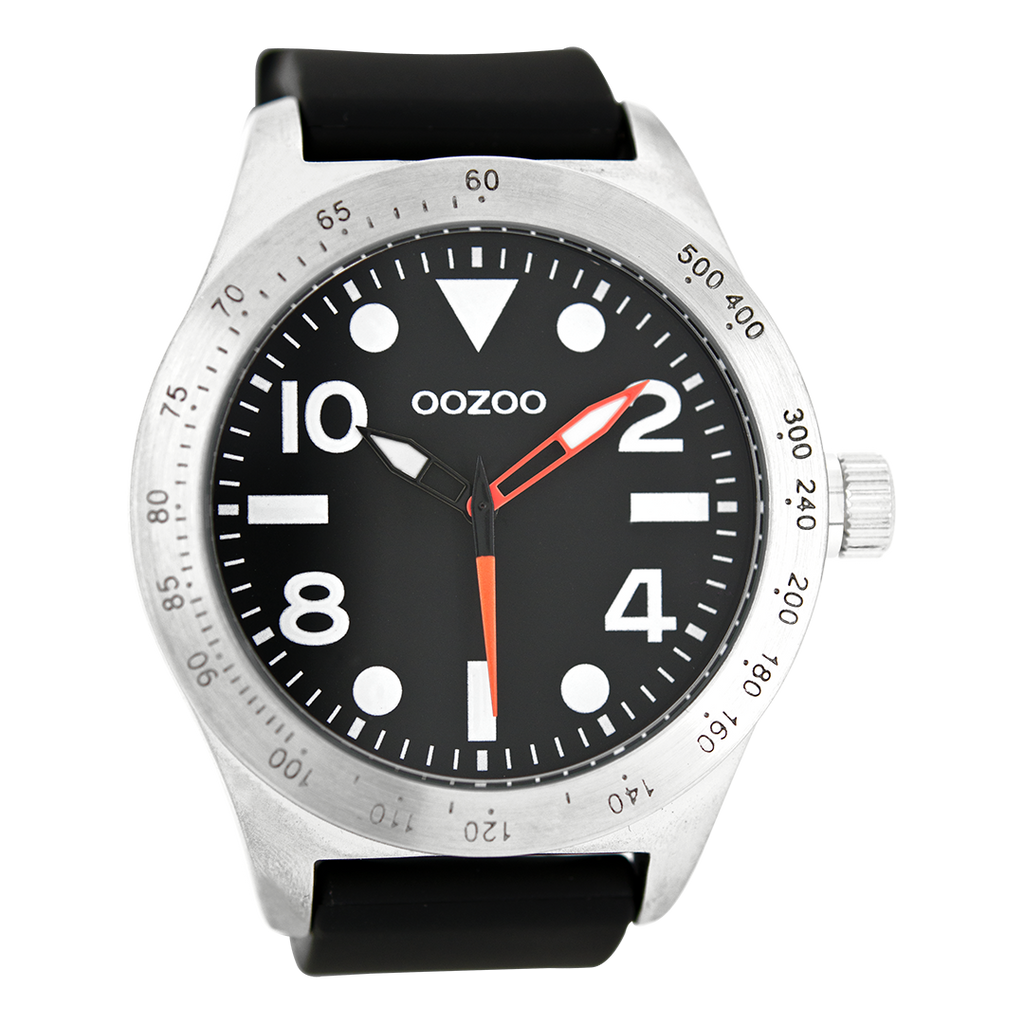 Silver coloured OOZOO watch with black rubber strap - C6753
