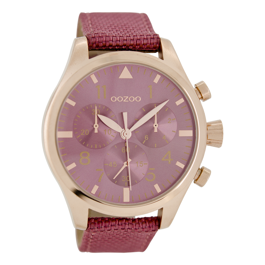Rose gold coloured OOZOO watch with pink NATO watch strap - C6796