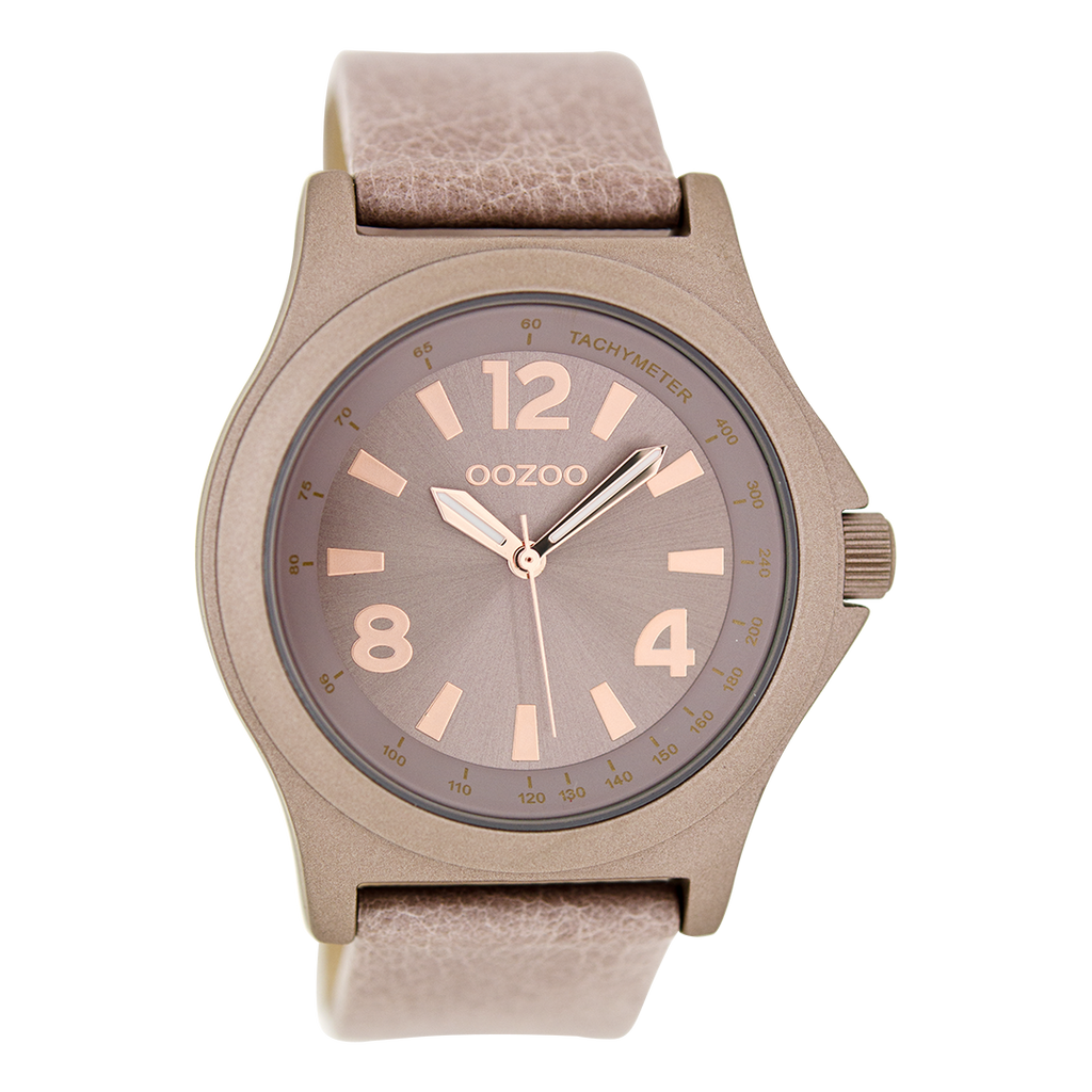 Rose gold coloured OOZOO watch with pink grey leather strap - C6876