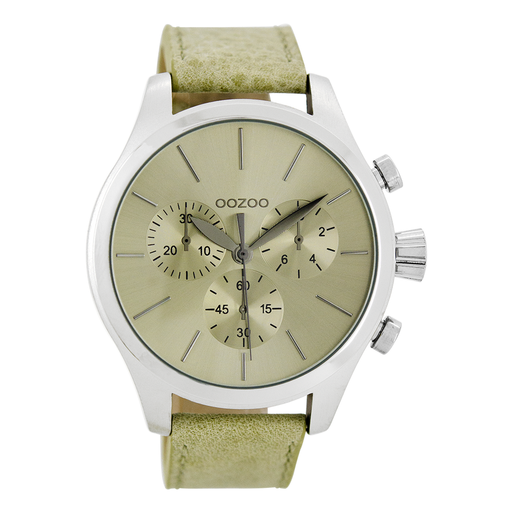 Silver coloured OOZOO watch with beige NATO watch strap - C7060