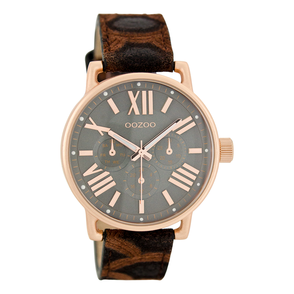 Rose gold coloured OOZOO watch with brown leather strap - C7189