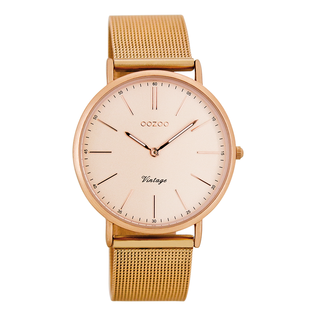 Rose gold coloured OOZOO watch with metal mesh bracelet - C7399