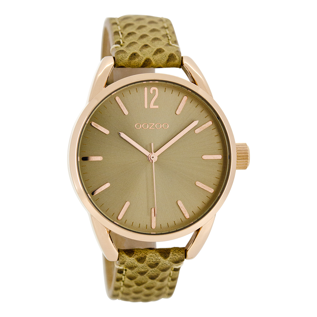Rose gold coloured OOZOO watch with sand leather strap - C8336
