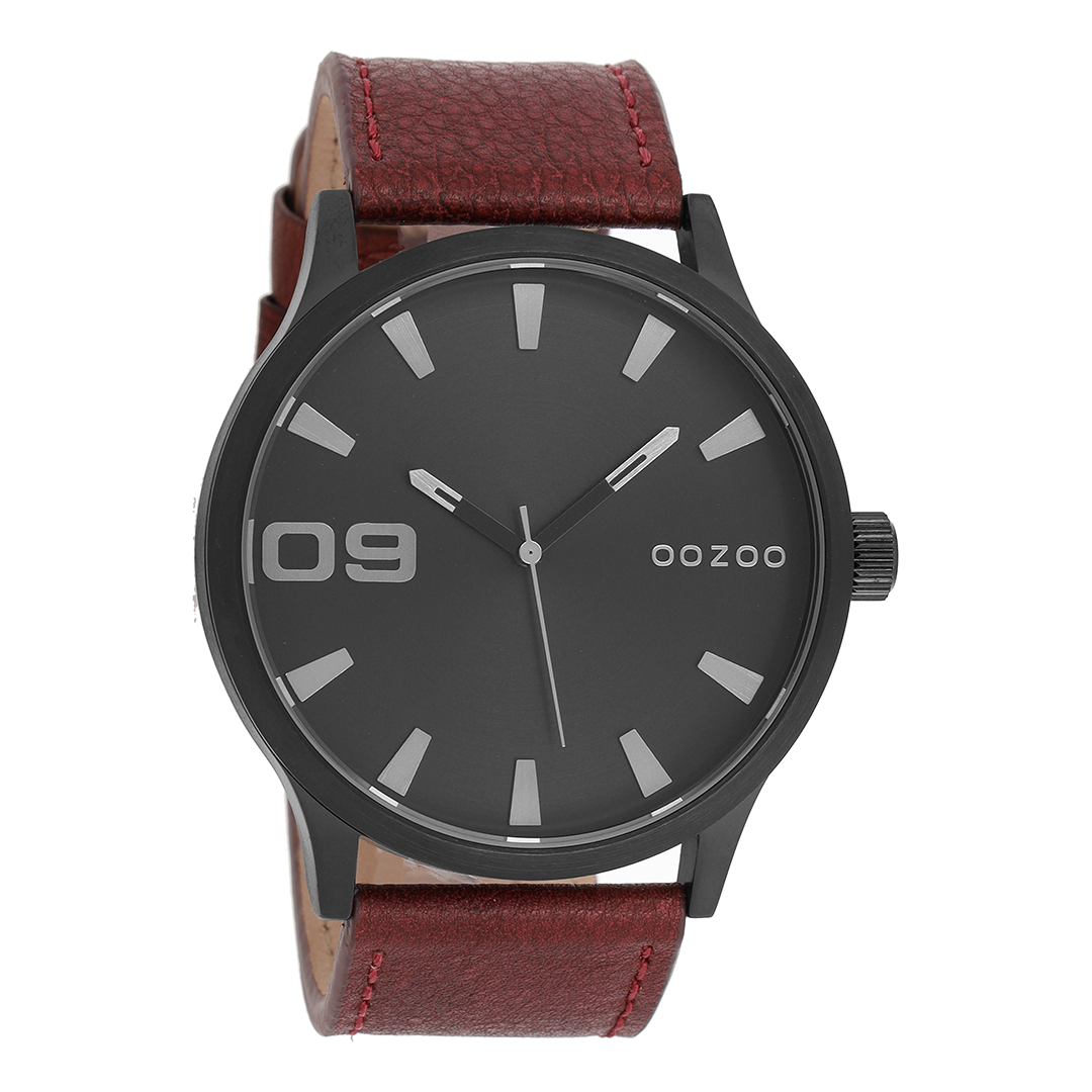 Black OOZOO watch with brown leather strap - C8532