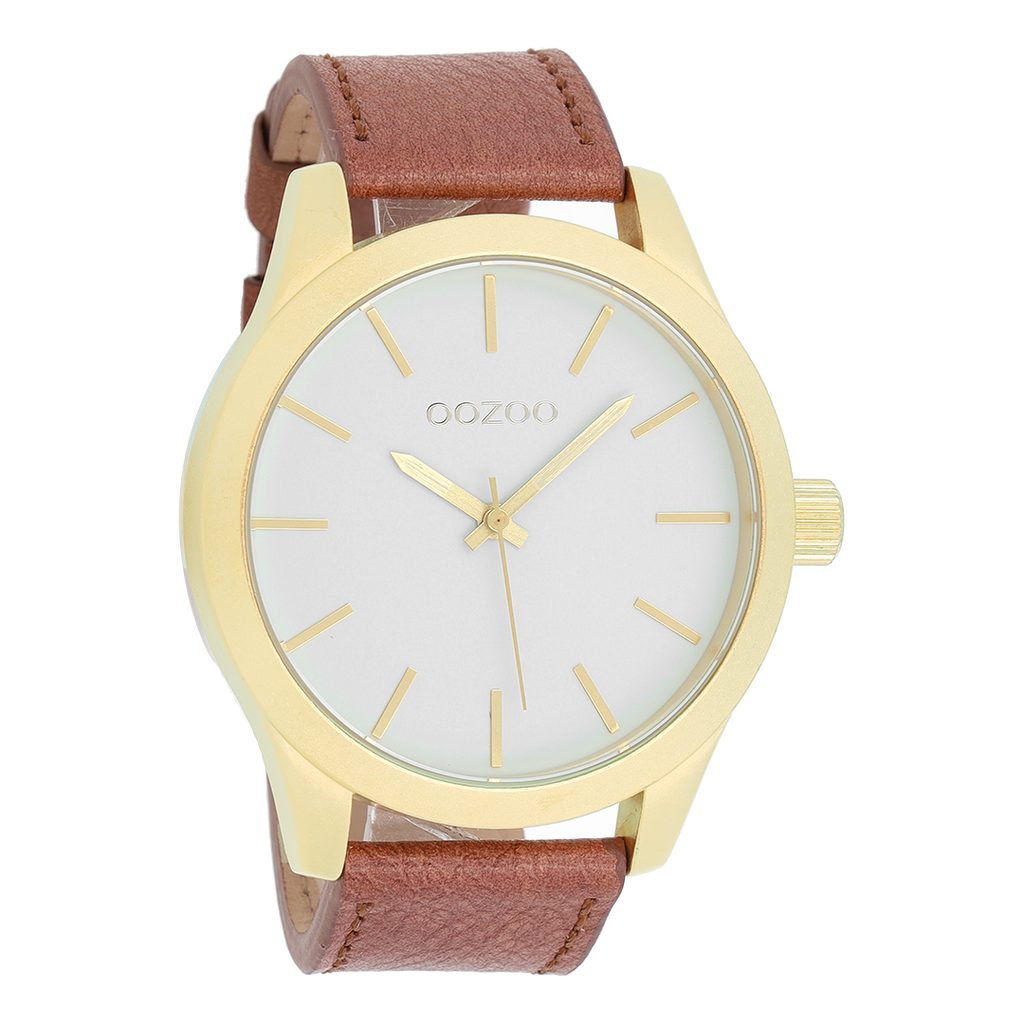 Gold coloured OOZOO watch with brown leather strap - C8557