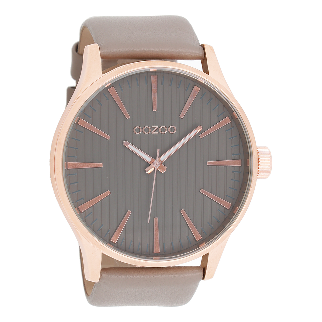 Rose gold coloured OOZOO watch with taupe leather strap - C8562