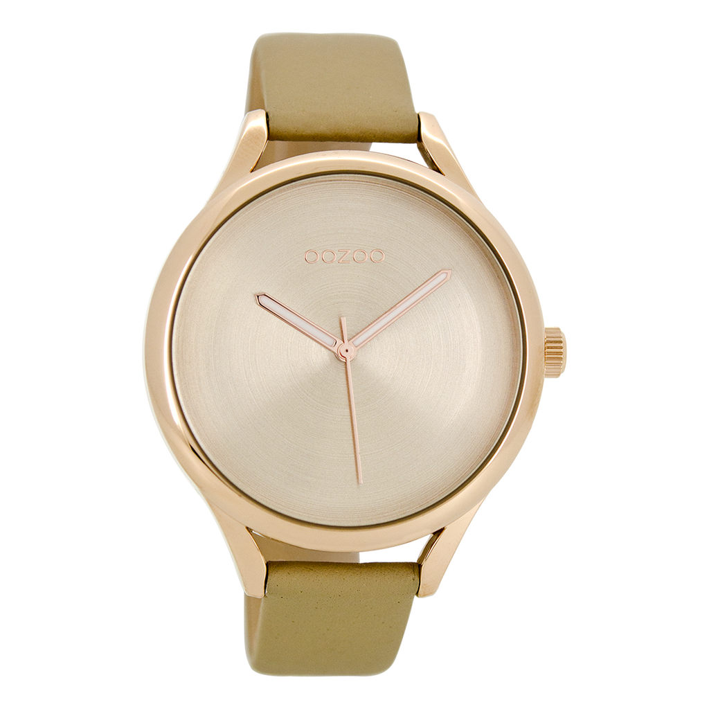 Rose gold coloured OOZOO watch with sand leather strap - C8630