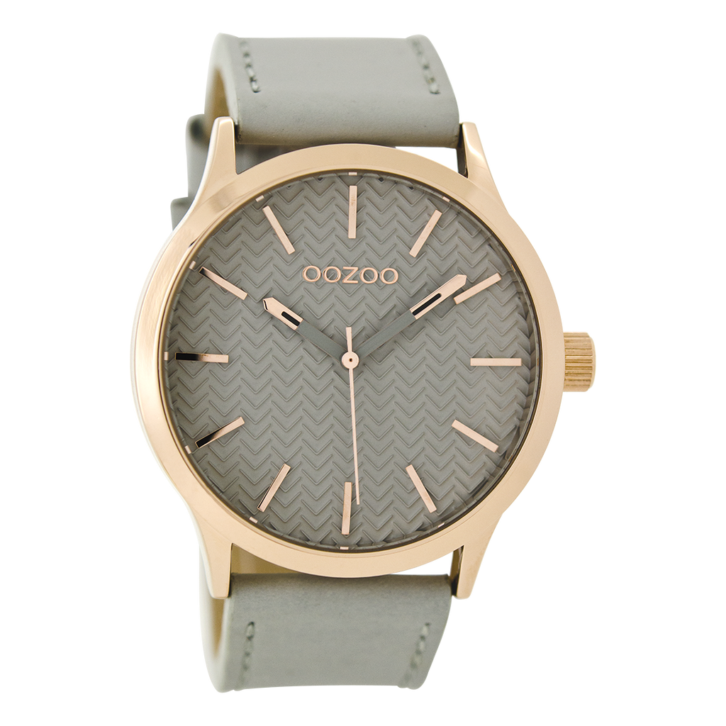 Rose gold coloured OOZOO watch with stone grey leather strap - C9015