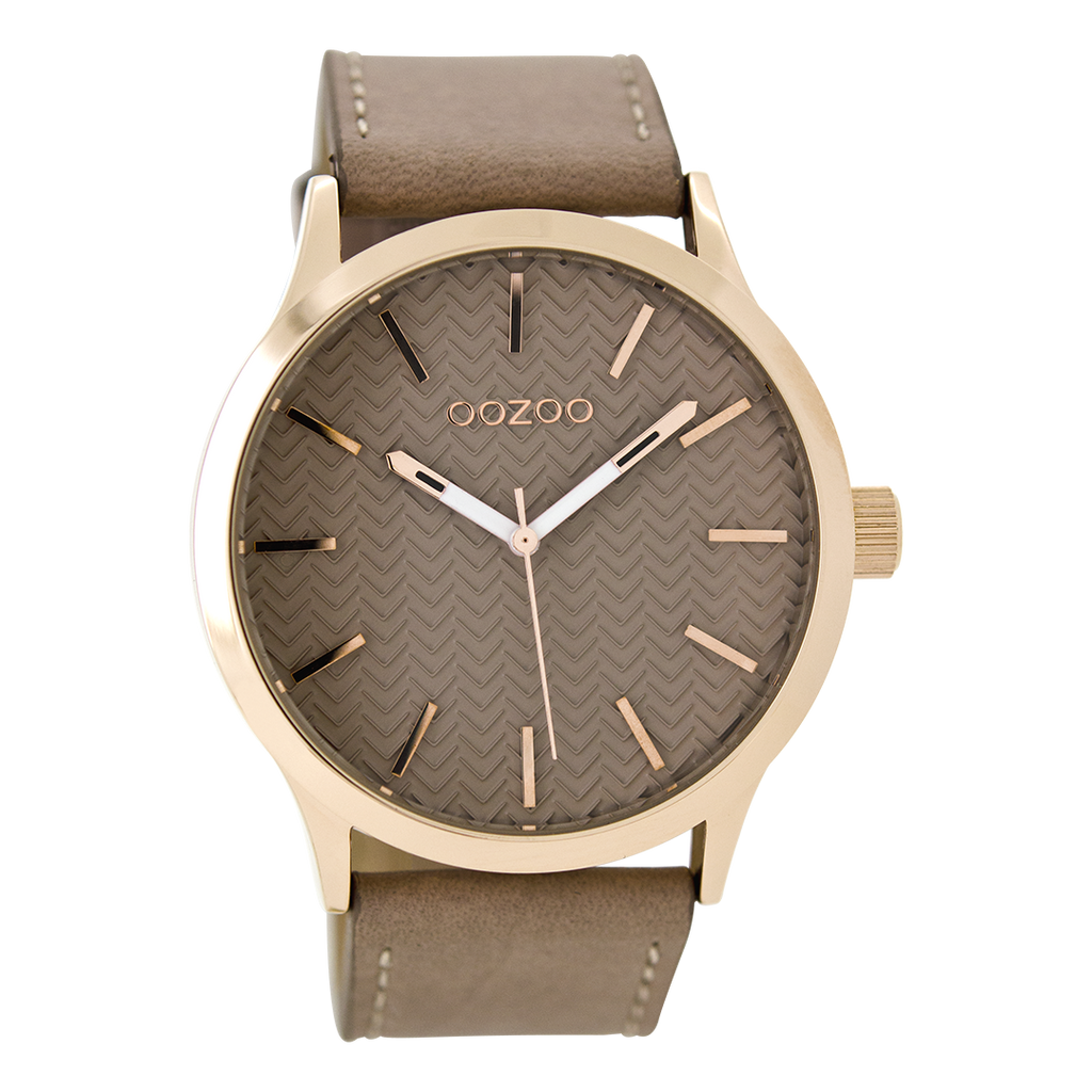 Rose gold coloured OOZOO watch with pink grey leather strap - C9016