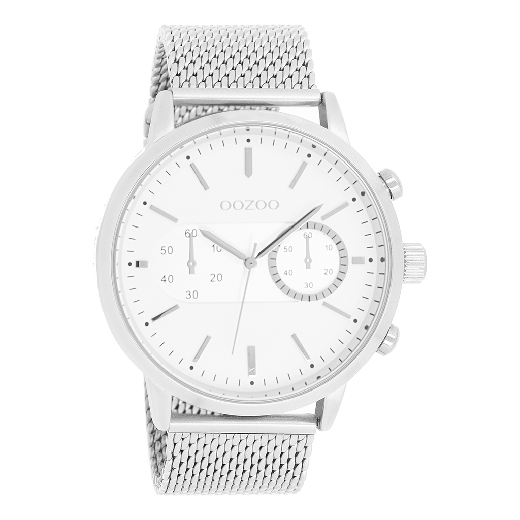Silver coloured OOZOO watch with metal mesh bracelet - C9070