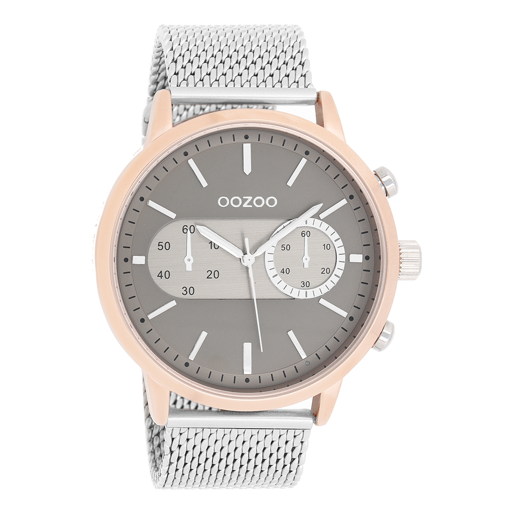 Rose gold coloured OOZOO watch with silver coloured metal mesh bracelet - C9072