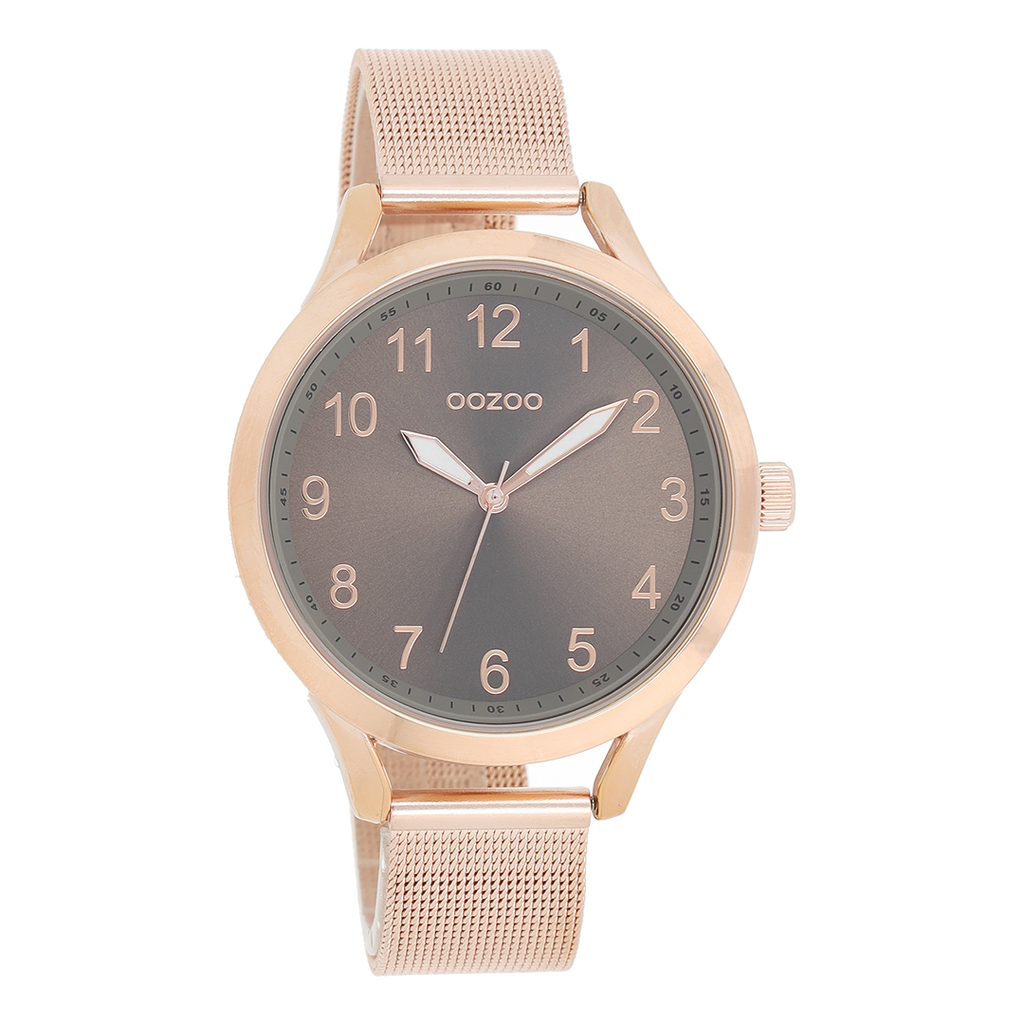Rose gold coloured OOZOO watch with metal mesh bracelet - C9117