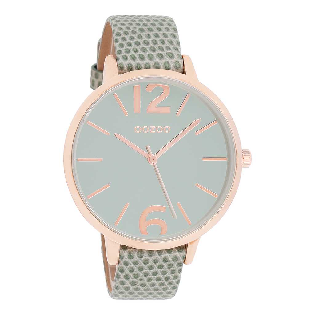 Rose gold coloured OOZOO watch with green leather strap - C9152