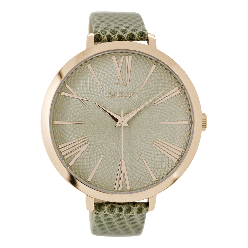Rose gold coloured OOZOO watch with green leather strap - C9170