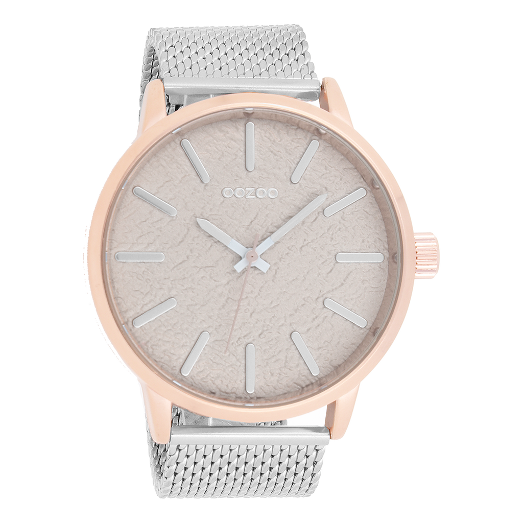 Rose gold coloured OOZOO watch with silver coloured metal mesh bracelet - C9232