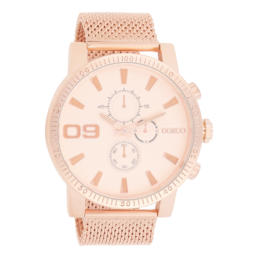 Rose gold coloured OOZOO watch with metal mesh bracelet - C9438