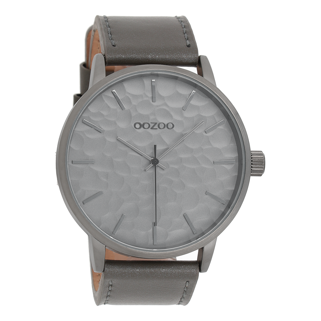 OOZOO Montre en couleur argent avec bracelet en cuir en gris éléphant - C9440
