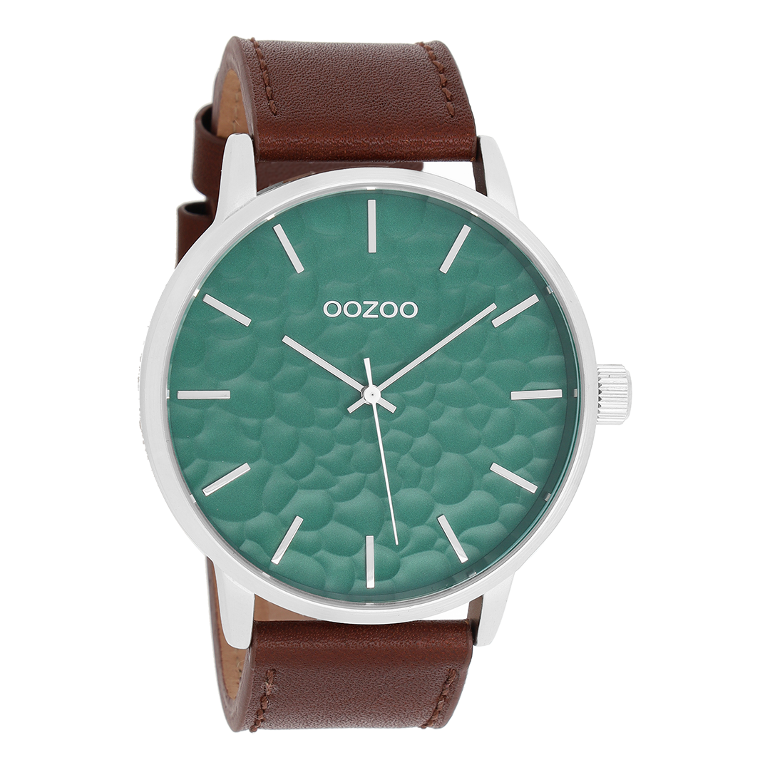 OOZOO Montre en couleur argent avec bracelet en cuir en marron - C9441