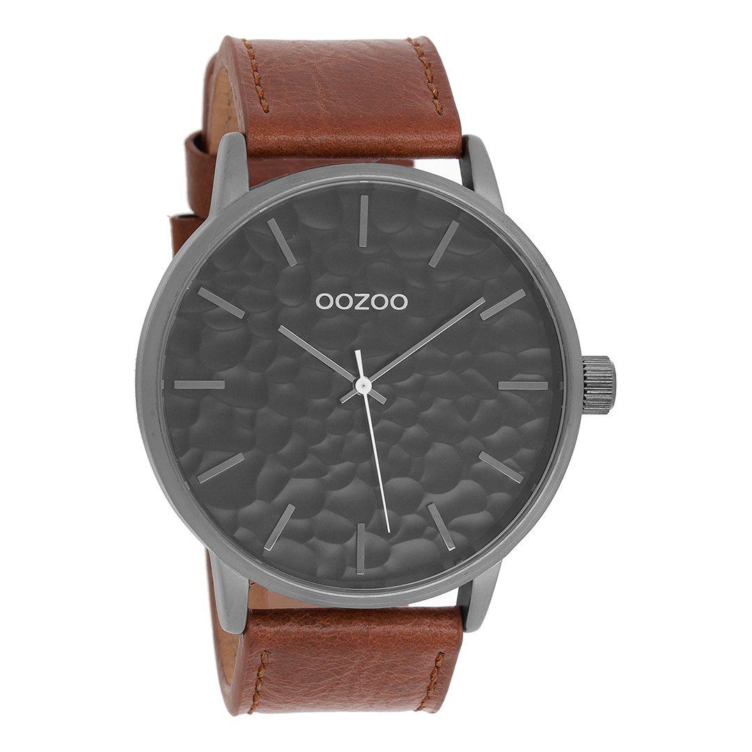 OOZOO Montre en titane avec bracelet en cuir en marron - C9443
