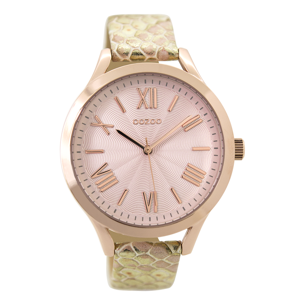 Rose gold coloured OOZOO watch with gold coloured leather strap - C9478