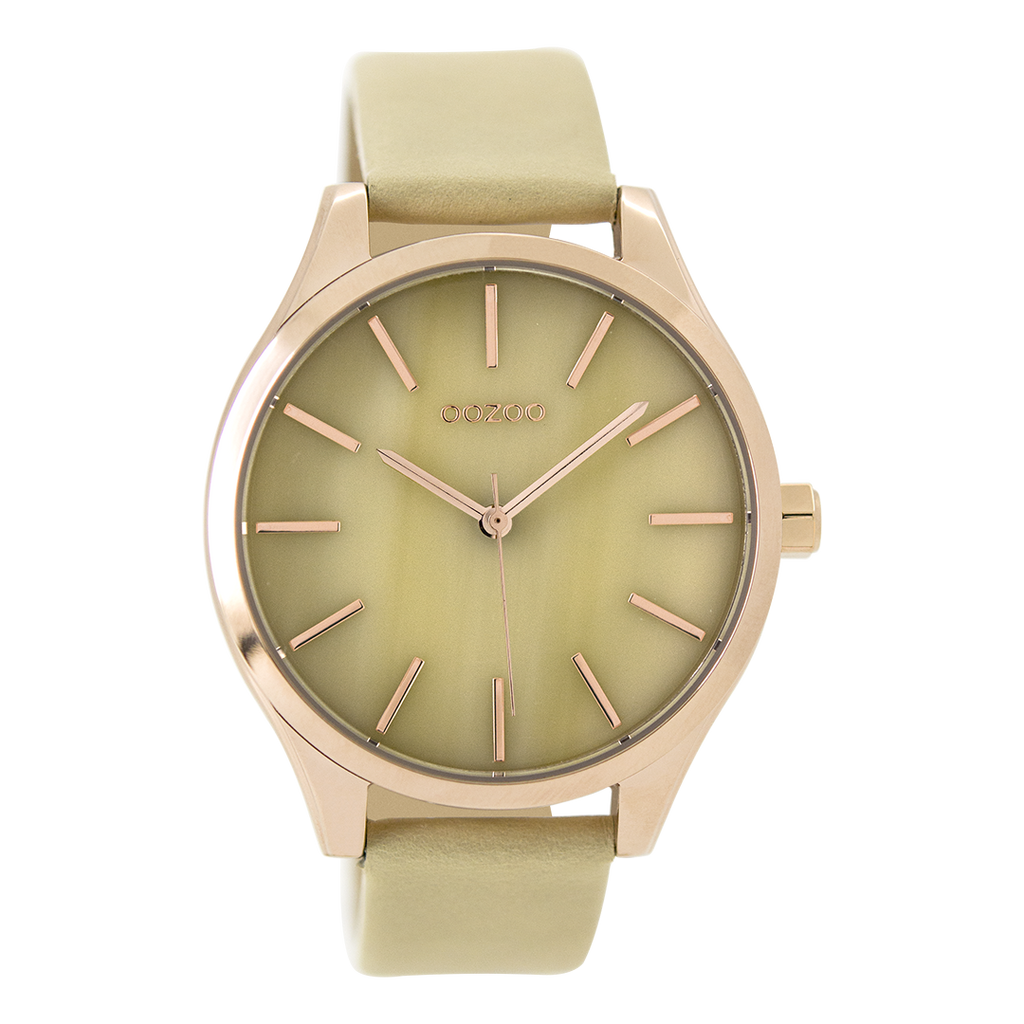 Rose gold coloured OOZOO watch with sand leather strap - C9500