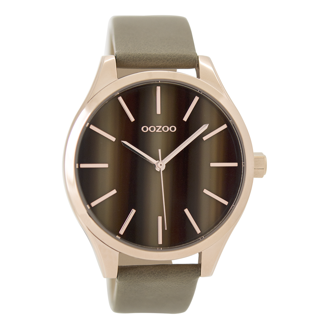 Rose gold coloured OOZOO watch with taupe leather strap - C9501