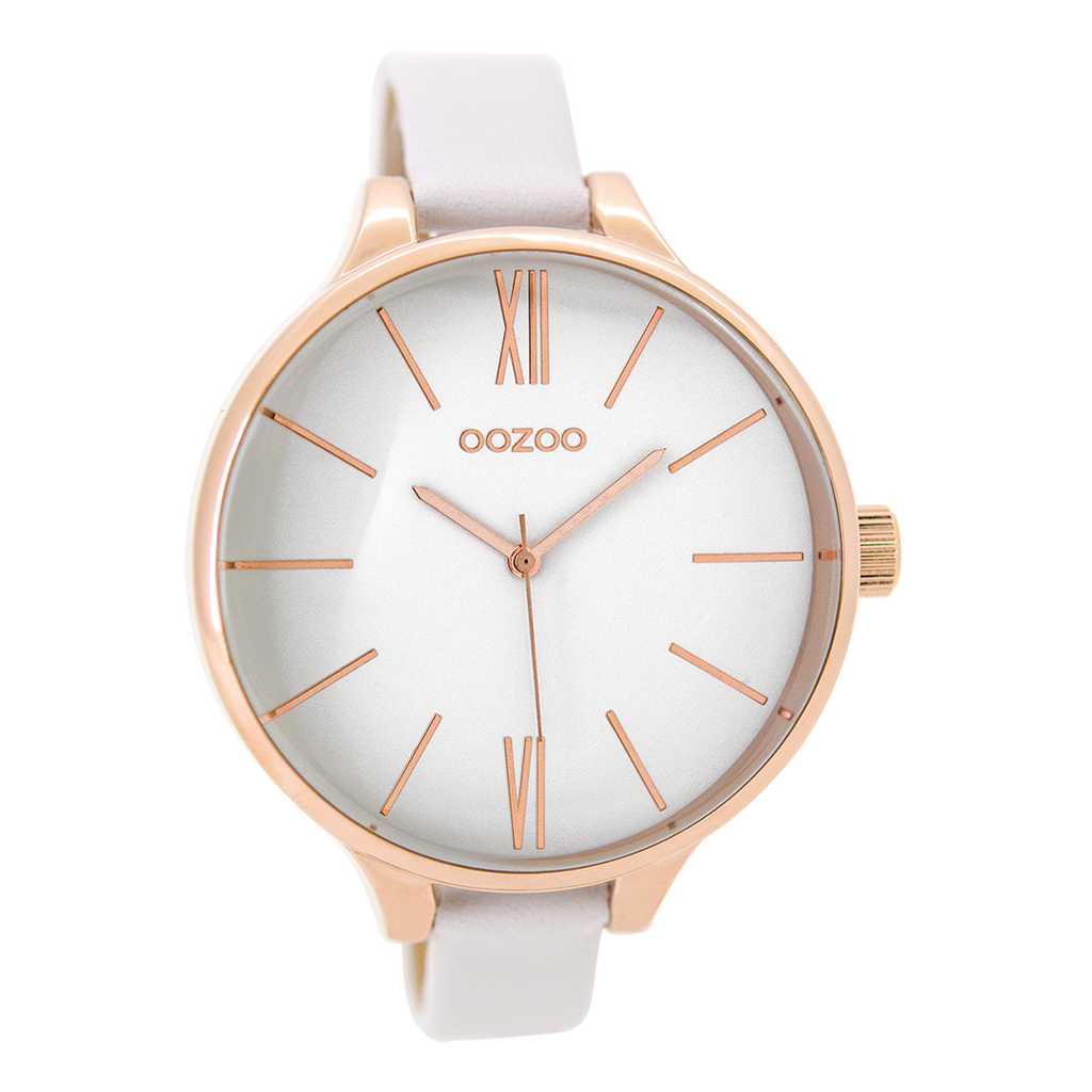 Rose gold coloured OOZOO watch with white leather strap - C9540