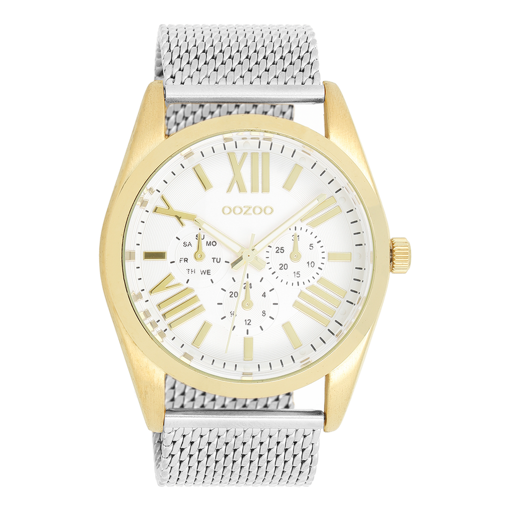 Gold coloured OOZOO watch with silver coloured metal mesh bracelet - C9641
