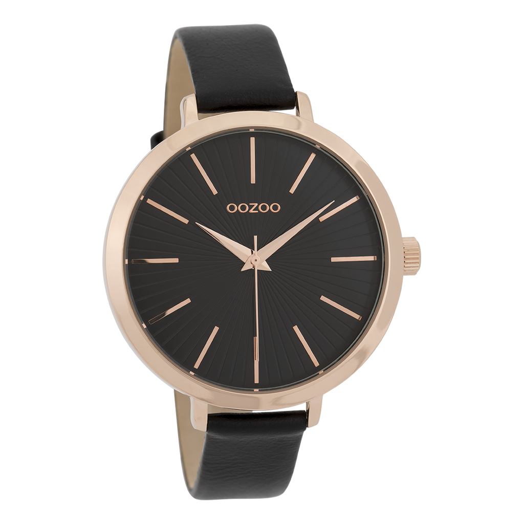 Rose gold coloured OOZOO watch with black leather strap - C9674