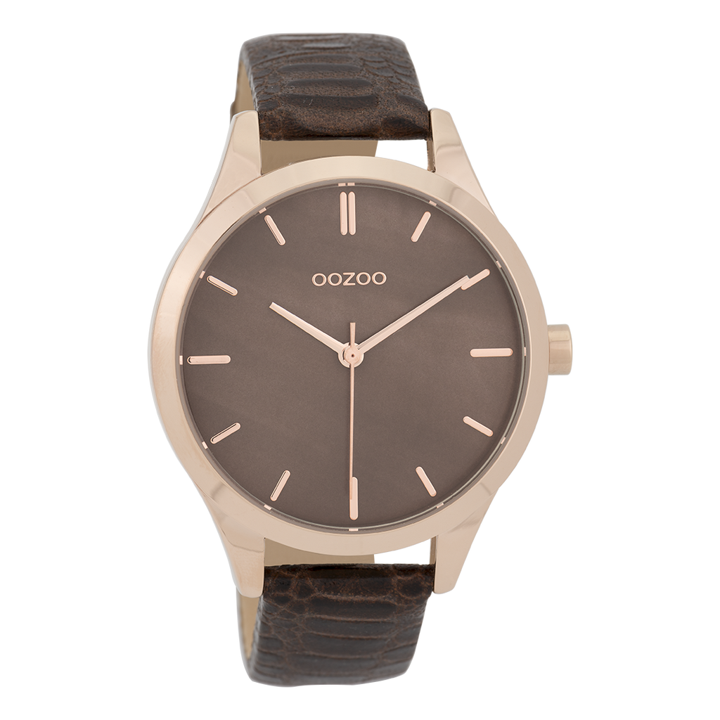 Rose gold coloured OOZOO watch with brown leather strap - C9723