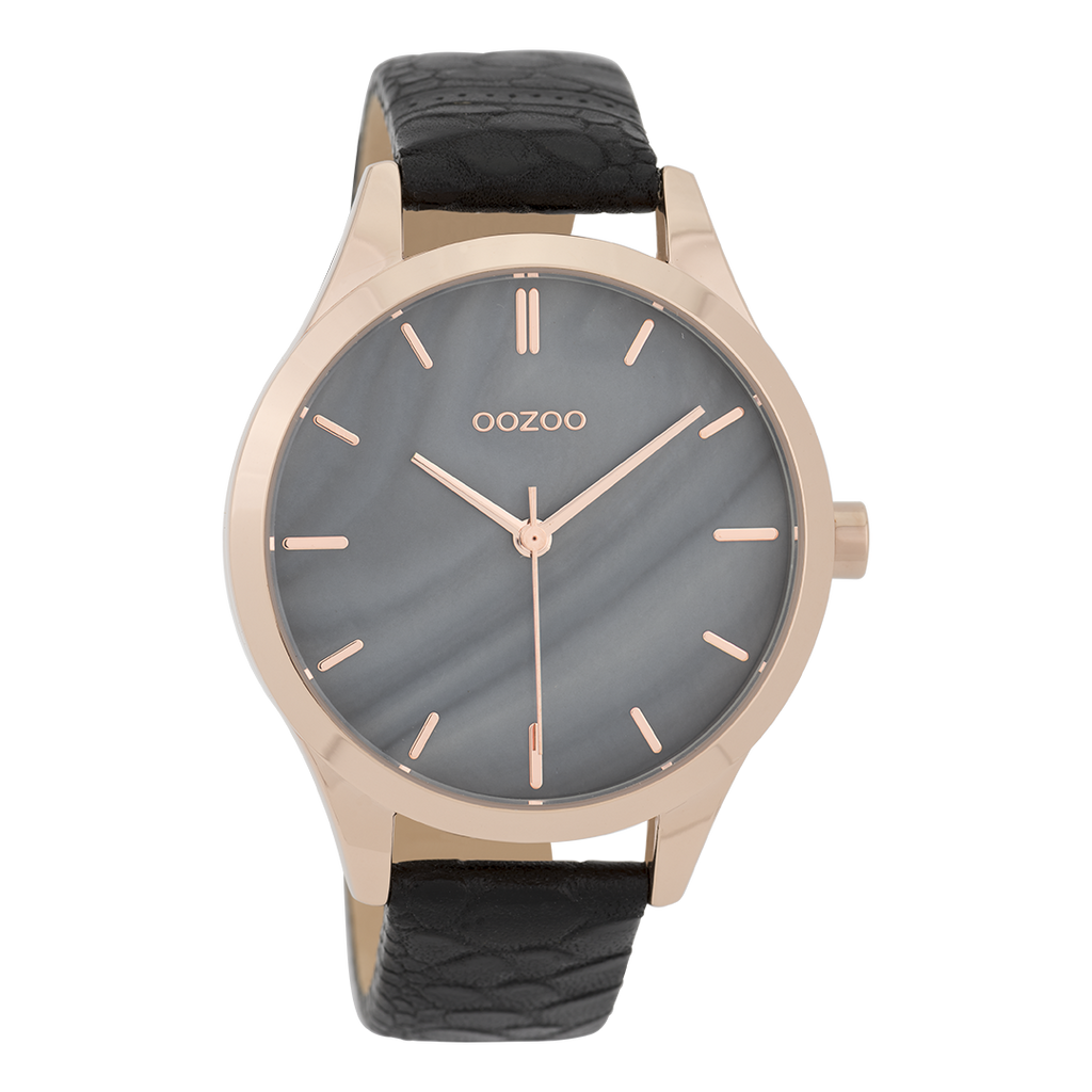 Rose gold coloured OOZOO watch with black leather strap - C9724